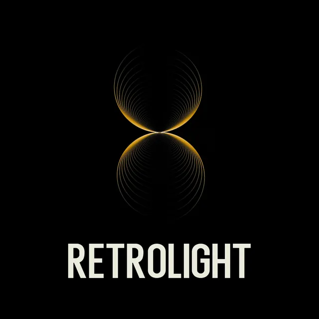 The Retrolight wordmark under its hourglass light symbol, in amber on black.