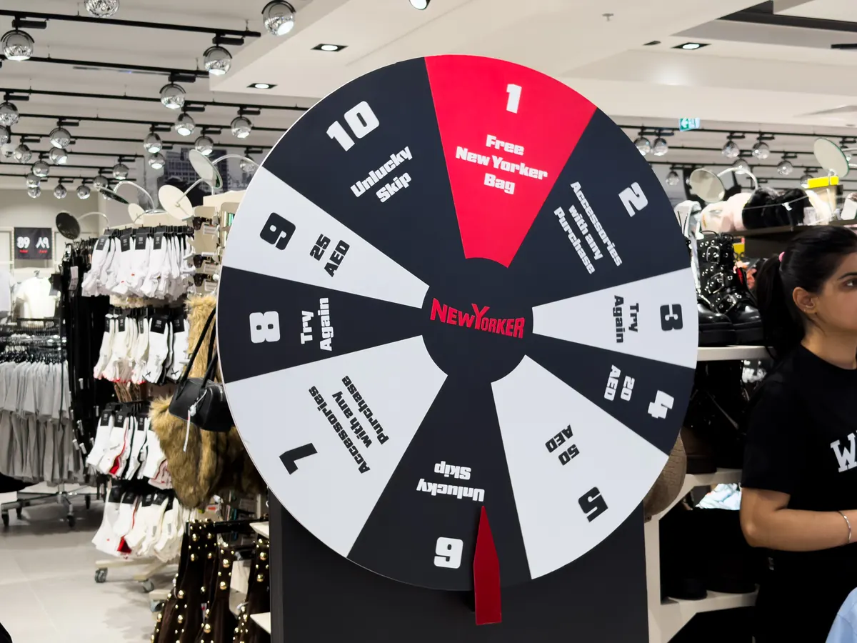 The NEW YORKER spin-the-wheel at the Abu Dhabi Mall opening.