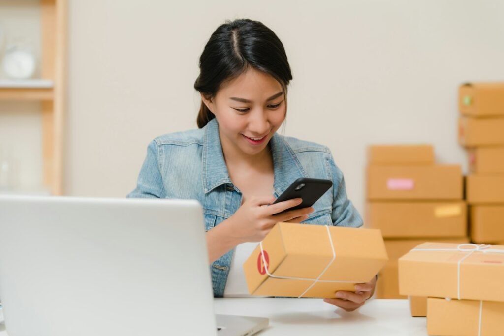 Small business owner checking products and inventory for ecommerce operations