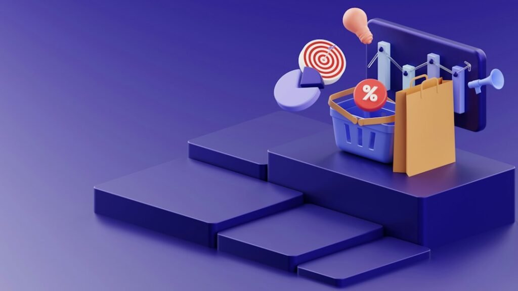 Shopping basket and target representing ecommerce growth and customer value